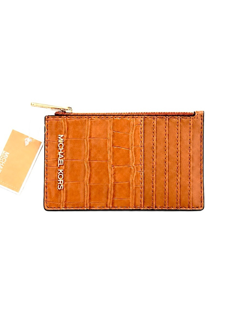 Michael Kors Croc Embossed Jet Set Travel Medium Top-Zip Card Case